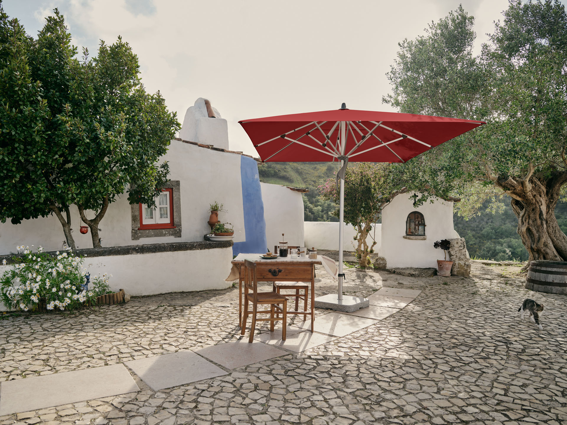 FORTELLO Pro - 350x350 / quadratisch / 2 / Off white / ohne Volant / Natureloxiertes Aluminium
